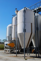 Group of small silos for storing grain in a farm
