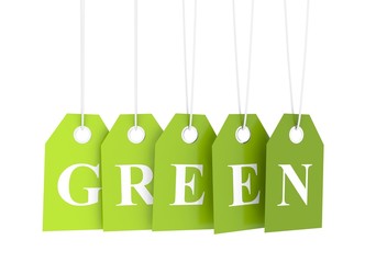 Obraz na płótnie Canvas Green tag on green hanging labels
