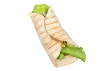 pita bread with herbs and cheese isolated on white background