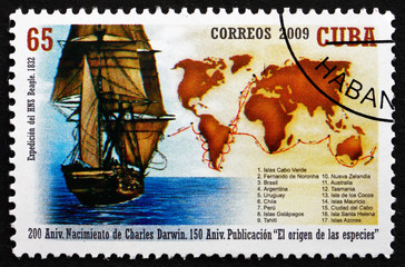 Postage stamp Cuba 2009 Ship and Map
