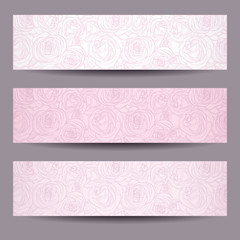 Three banners with contours of roses. Vector eps-10.