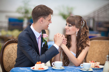 Bride and groom at wedding day in summer