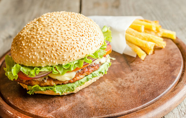 Hamburger and french fries