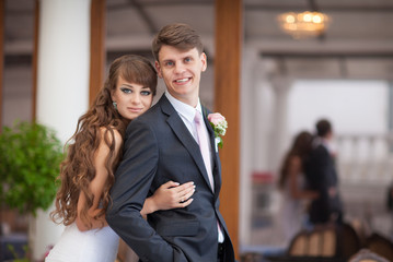 Bride and groom at wedding day in summer