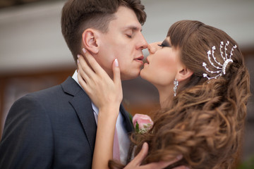 Bride and groom at wedding day in summer