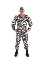 Fototapeta na wymiar Military man on a white background
