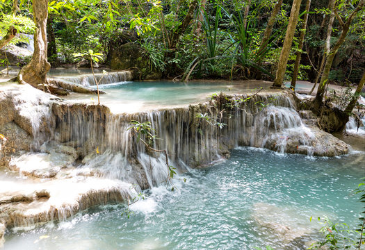 Tropical waterfall. Erawan Kanchanaburi  in Thailand place