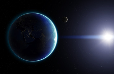 3D Planet Earth with Moon. Elements of this image furnished by N