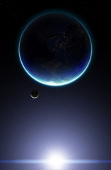 Fototapeta na wymiar 3D Planet Earth with Moon. Elements of this image furnished by N