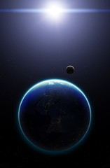 Obraz na płótnie Canvas 3D Planet Earth with Moon. Elements of this image furnished by N
