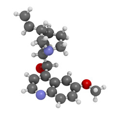 Quinine malaria drug molecule. Isolated from cinchona tree bark.
