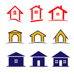 Vector set of 9 house icon family syle variations