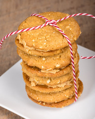 Stack of filled cookies tied with string