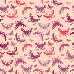 Seamless pattern with tropical butterflies silhouettes
