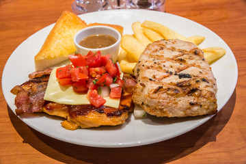 Pork Steak with Black Pepper and chicken southwest