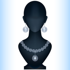 Mannequin with women's jewelery. Silver earrings and necklace wi - 62805219