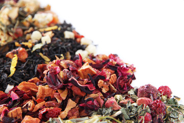 Different kinds of dry tea close up