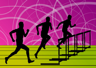 Active men sport athletics hurdles barrier running silhouettes i