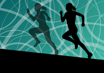 Active women sport athletics running silhouettes illustration ab