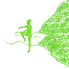 Teenager gymnastic with ribbon abstract background