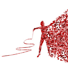 Teenager gymnastic with ribbon abstract background