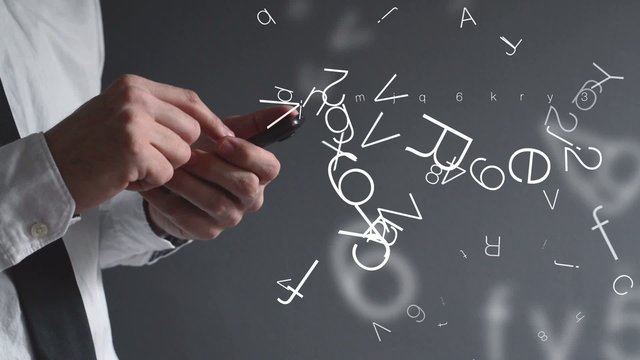 Random password generator. Businessman taping on his smartphone 