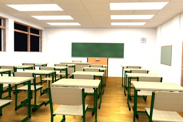 realistic 3d render of classroom