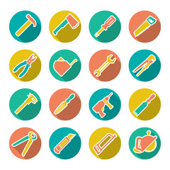 Set flat icons of tools for repair and building