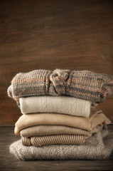 Stack of knitted sweaters
