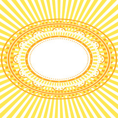Yellow oval frame. Elliptic frame on sunny radial rays.