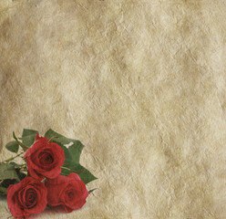 Roses on rustic parchment background