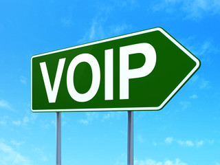 Web design concept: VOIP on road sign background