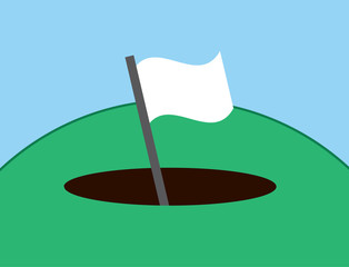 Surrender flag waving from hole in the ground