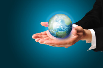 Male hand hold earth globe