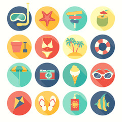 Beach icons set.