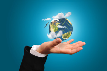 Hand of Business Man hold earth globe