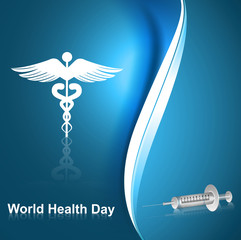 Naklejka premium medical symbol caduceus reflection world health day blue colorfu