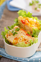 Baked pasta with egg and vegetables