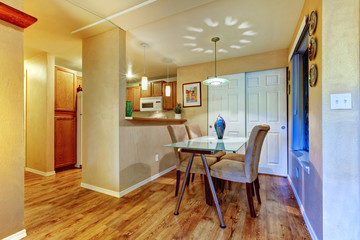 Dining area with painted window
