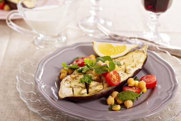 Winter salad with baked eggplant