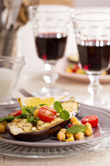 Winter salad with baked eggplant
