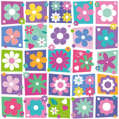 colorful flowers hearts and dots collection pattern