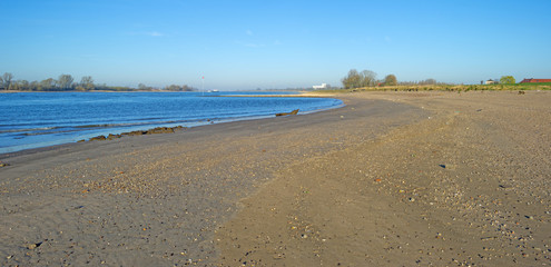 Beach along a sunny river