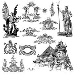 vintage sketch calligraphic drawing of heraldic design element