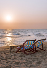 Deck chairs on the sea beach