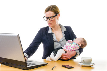 Businesswoman with baby and PC