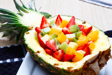 Fruit salad in a pineapple..