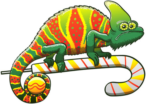 Green chameleon disguised for Christmas celebration