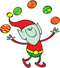 Elf juggling Xmas balls