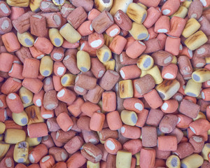 colorful pet food closeup, tasty background